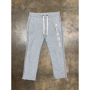 Aeropostale Sweatpants Mens Medium Gray Good AERO 1987 Graphic Joggers Fleece